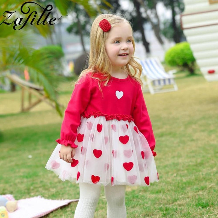 Baby Dress Long Sleeve Cute Heart Patchwork Mesh Princess Party Dress 0-2 Years - MomyMall