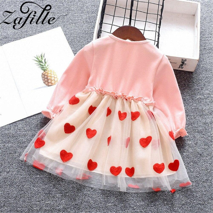 Baby Dress Long Sleeve Cute Heart Patchwork Mesh Princess Party Dress 0-2 Years - MomyMall