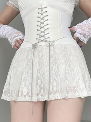 A Line Pleated Lace Mini Skirt