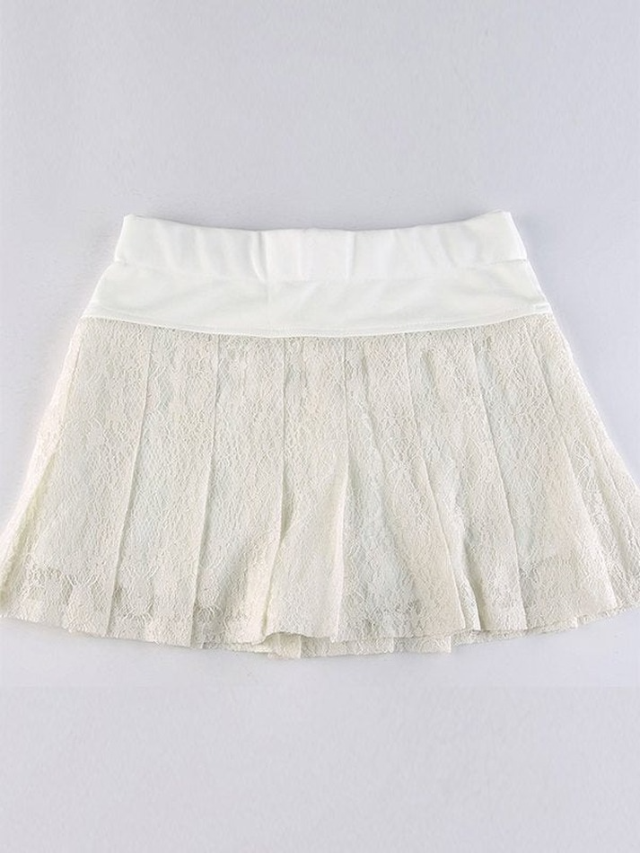 A Line Pleated Lace Mini Skirt