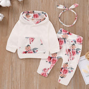 3PCS Pretty Floral Print Hoodie Set - MomyMall Pink / 0-3 Months