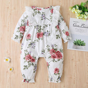 Cute Full Floral Printed Lace Long Sleeve Baby Girl Jumpsuit - MomyMall
