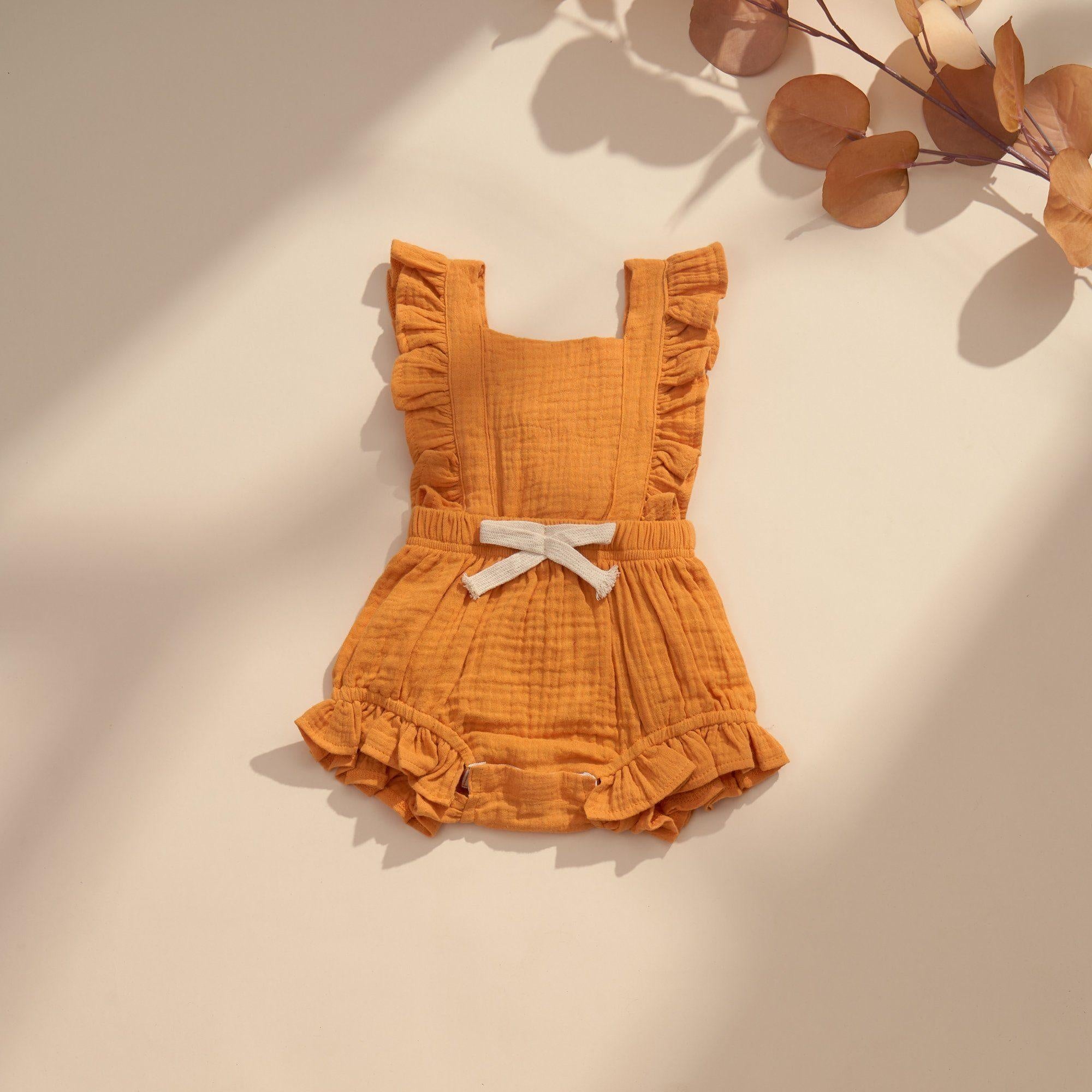 Abigail Lace Bow Ruffle Romper - MomyMall 0-6 Months / Mustard