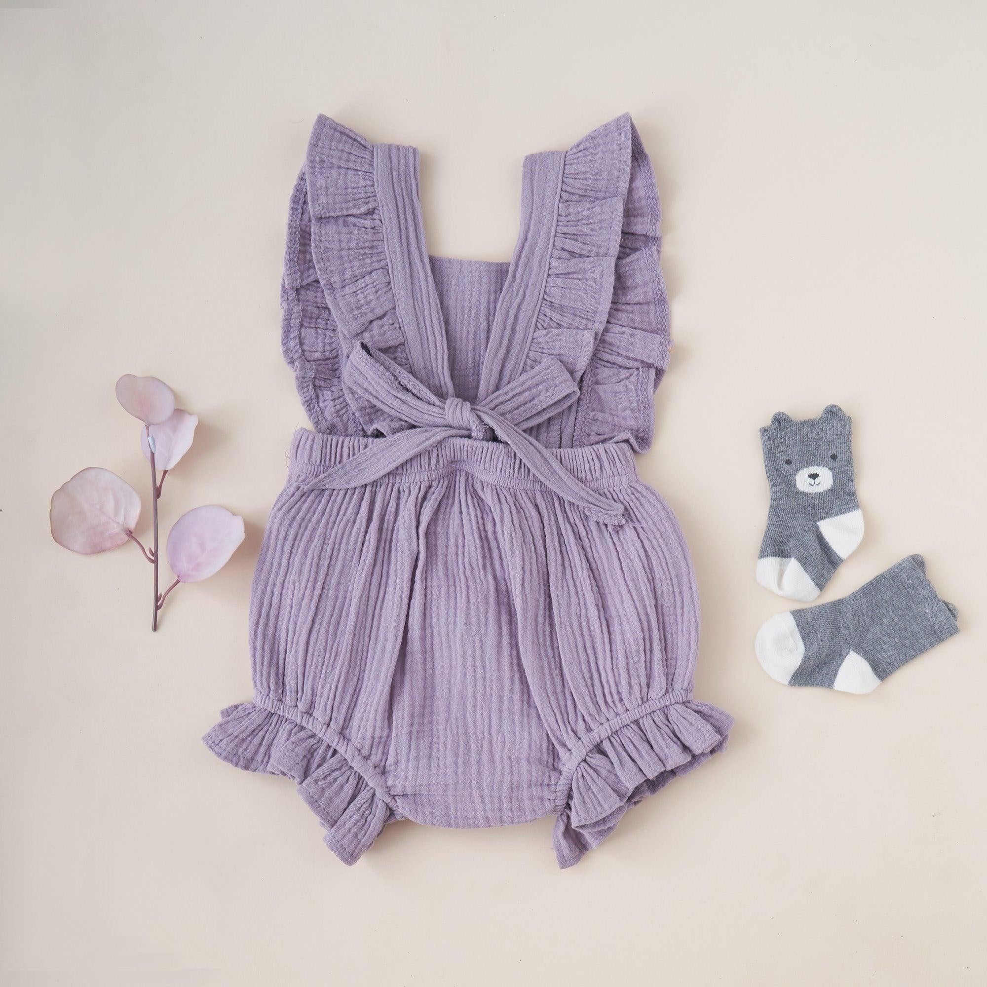 Abigail Lace Bow Ruffle Romper - MomyMall