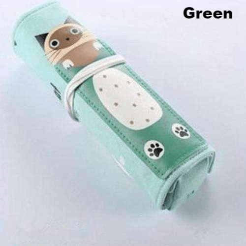 Cute Cat Roll Up Pencil Case - MomyMall Green