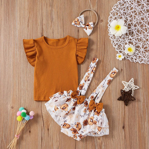 3PCS Lovely Solid Floral Printed Baby Set - MomyMall