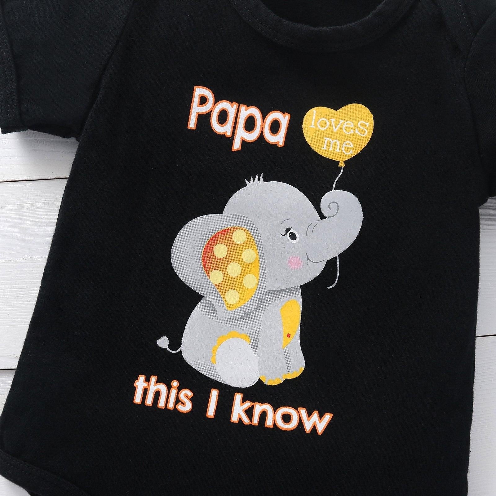 Papa Loves Me Elephant Printed Baby Romper - MomyMall