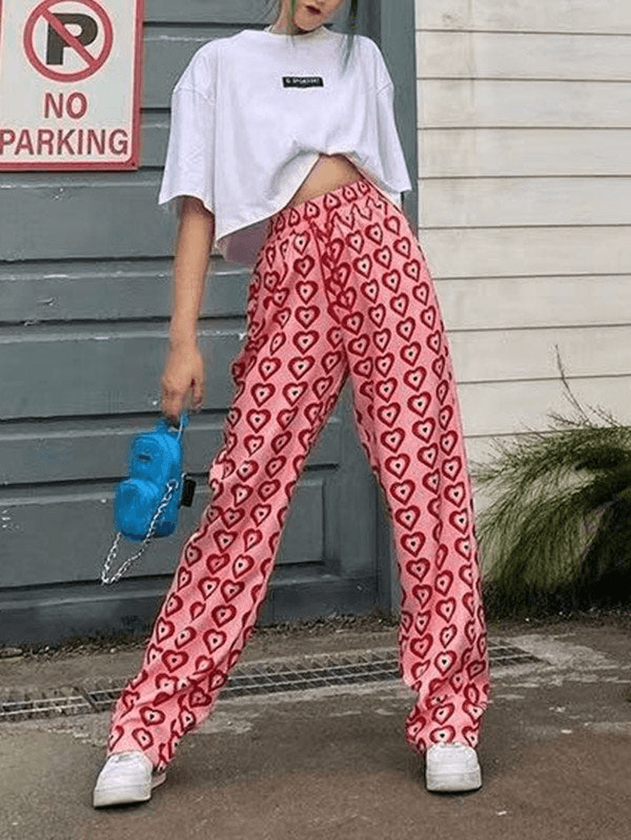 Allover Heart Baggy Pants