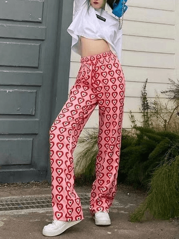 Allover Heart Baggy Pants