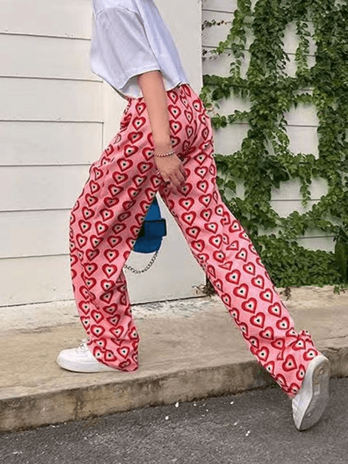 Allover Heart Baggy Pants