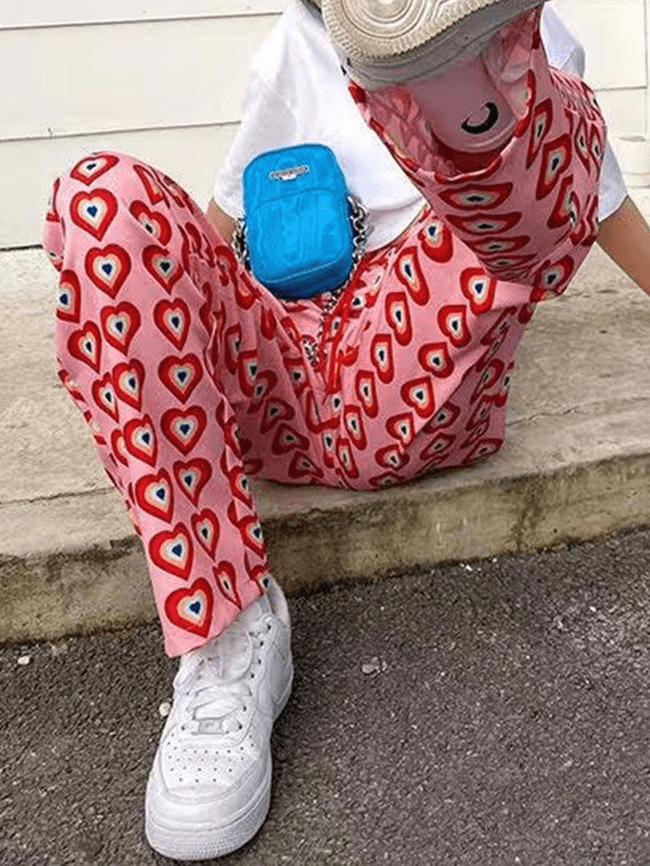 Allover Heart Baggy Pants