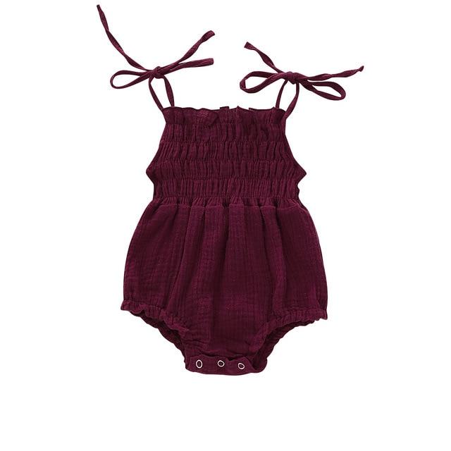 Althea Summer Thin Strap Romper - MomyMall Burgundy / 0-3 Months