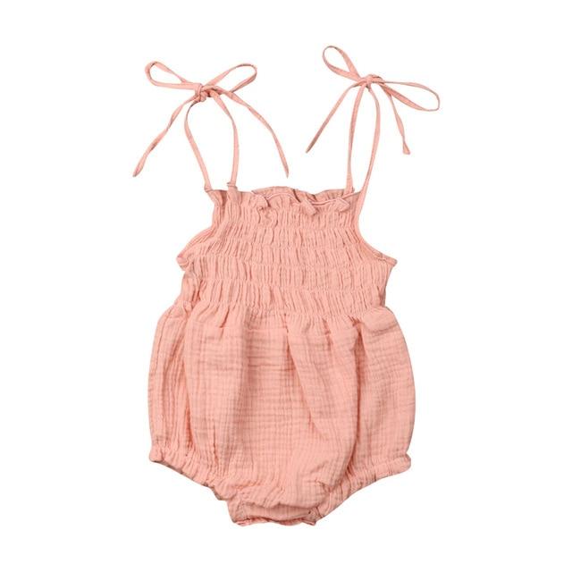 Althea Summer Thin Strap Romper - MomyMall Peach / 0-3 Months