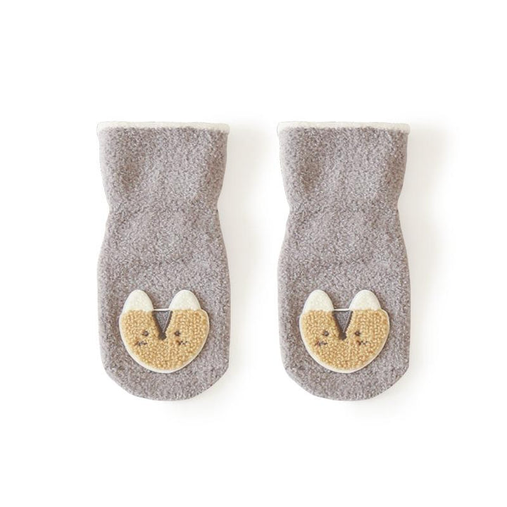 Animal Patch Plush Winter Baby Socks - MomyMall Gray / 0-6 Months