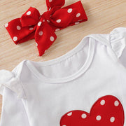 3PCS Newborn Baby Girl Heart-shaped Printed Long Sleeve Romper With Red Polka Dot Pants Set - MomyMall