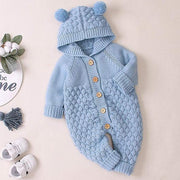 Bear Design Winter Hooded Knitting Jumpsuit - MomyMall 0-3 Months / Blue