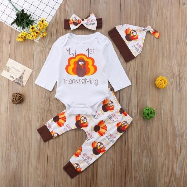 4PCS Lovely My 1st Thanksgiving Printed Baby Set