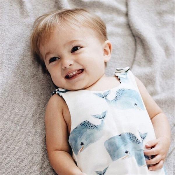 Newborn Baby Girls Boys Whale Print Romper - MomyMall