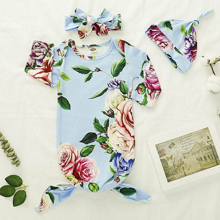 NewBorn Floral Print Pajamas and Headband - MomyMall
