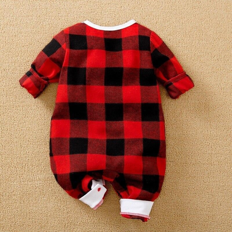 Cute Merry Christmas Plaid Printed Baby Jumpsuit