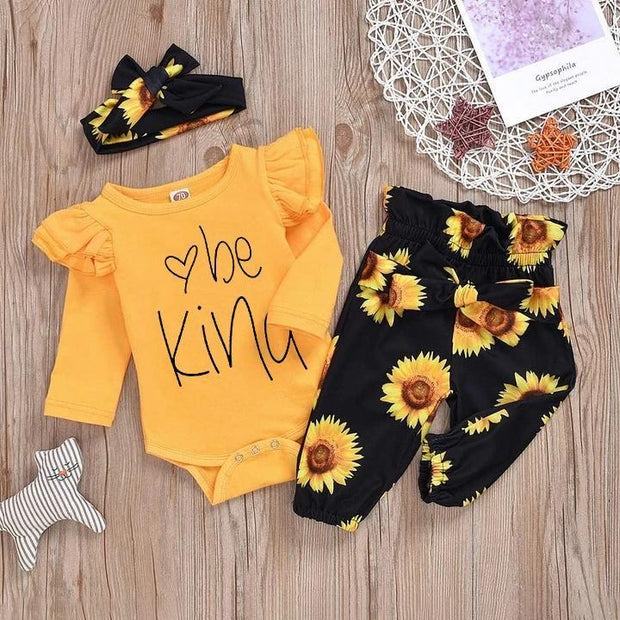 3PCS Sunflower Printed Long-sleeve Baby Set