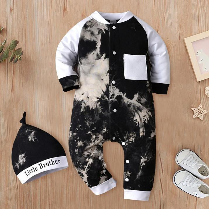 2PCS Tie Dye Printed Baby Long Sleeve Jumpsuit