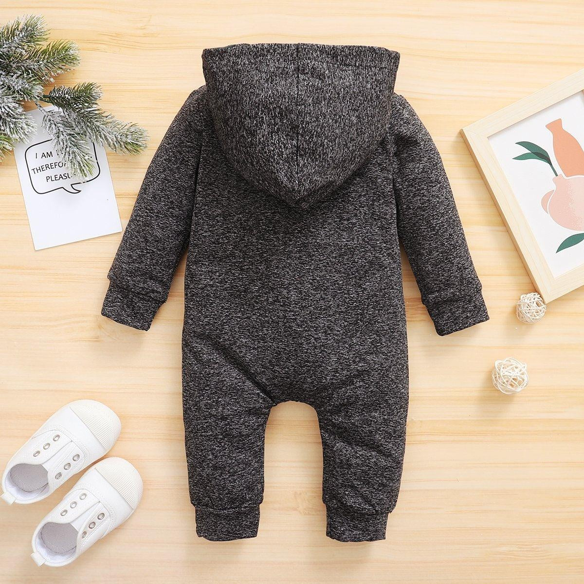 Autumn And Winter Lovely Dark Grey Printed Long-sleeve Baby Hoodie Jumpsuit - MomyMall