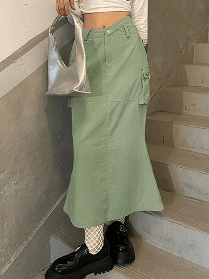 Back Split Mermaid Long Cargo Skirt - MomyMall