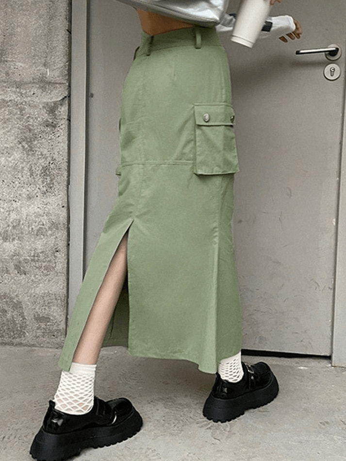 Back Split Mermaid Long Cargo Skirt - MomyMall