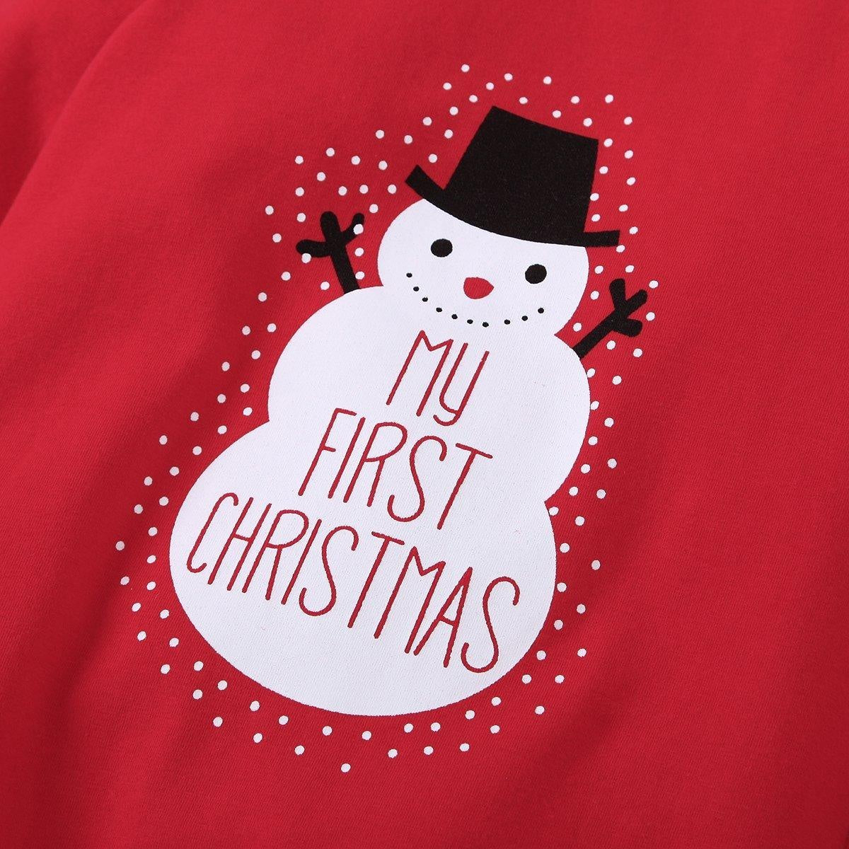 My First Christmas Snowman Printed Baby Jumpsuit - MomyMall