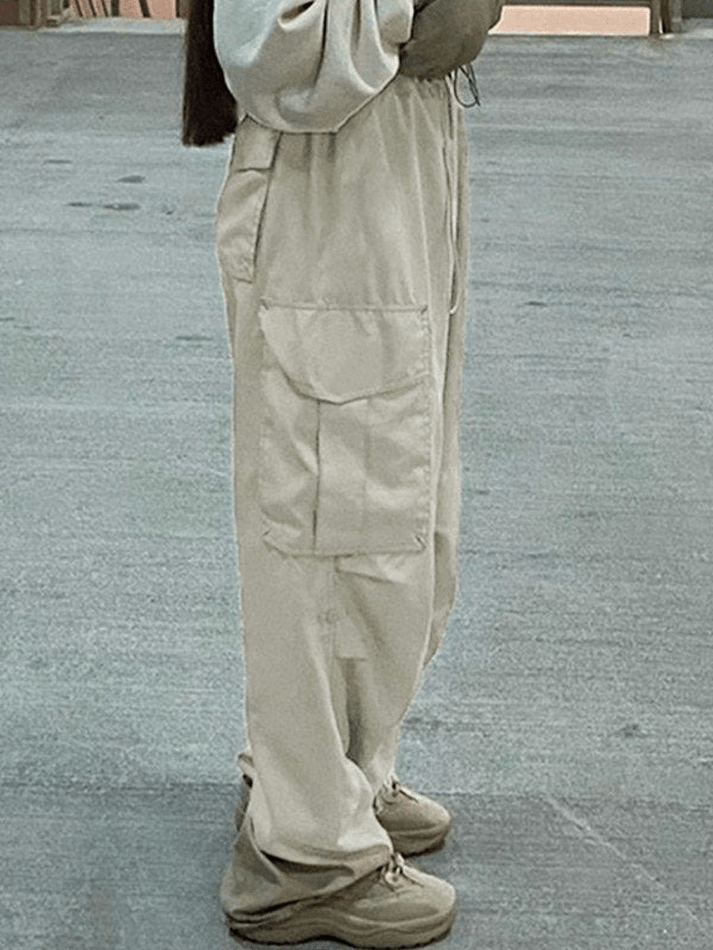 Baggy Drawstring Parachute Cargo Pants - MomyMall Gray / S