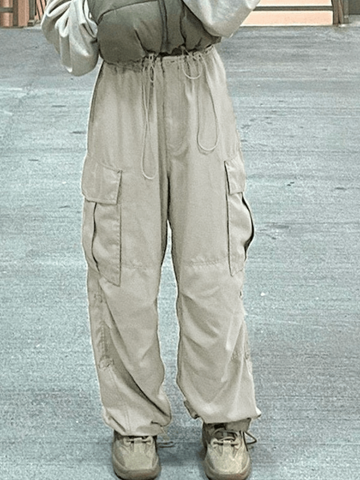 Baggy Drawstring Parachute Cargo Pants - MomyMall