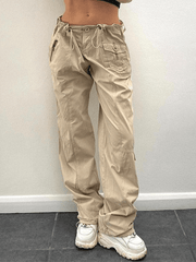 Baggy Drawstring Y2K Cargo Pants - MomyMall Beige / S
