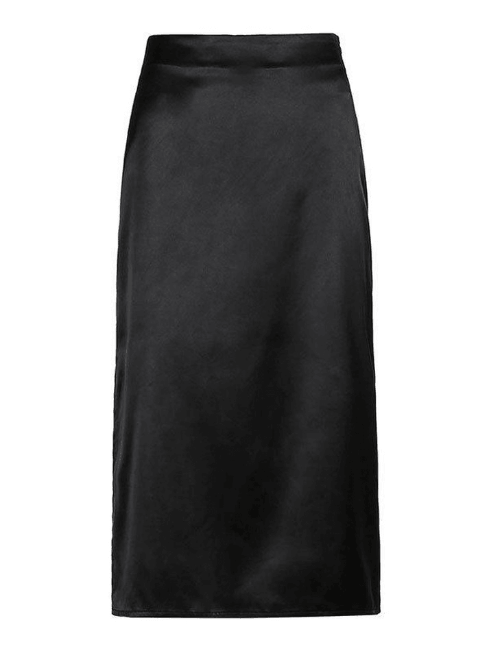 Basic Satin Split Midi Skirt - MomyMall