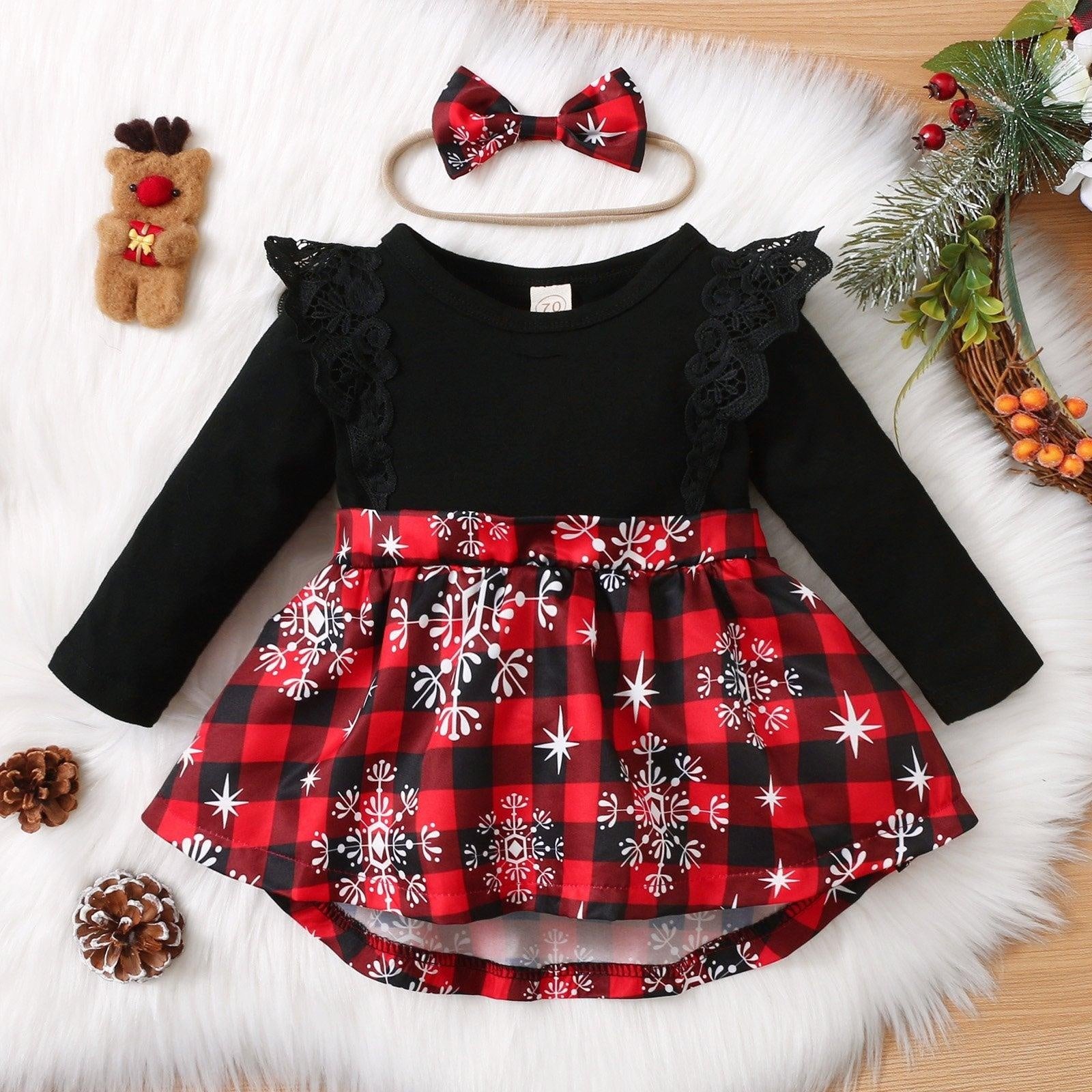 2PCS Christmas Printed Baby Romper Set - MomyMall Black / 0-6 Month