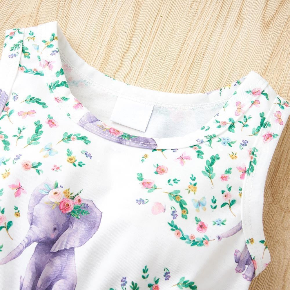 2PCS Cartoon Elephant Floral Printed Baby Romper - MomyMall