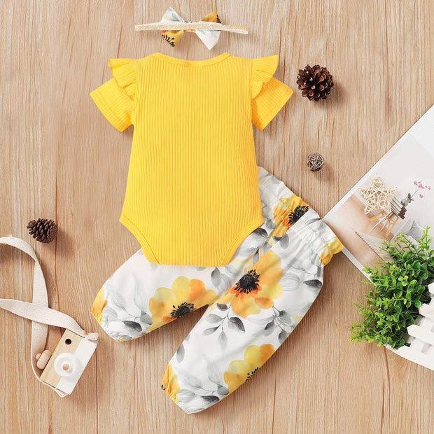 3PCS Pretty Floral Printed Baby Set - MomyMall