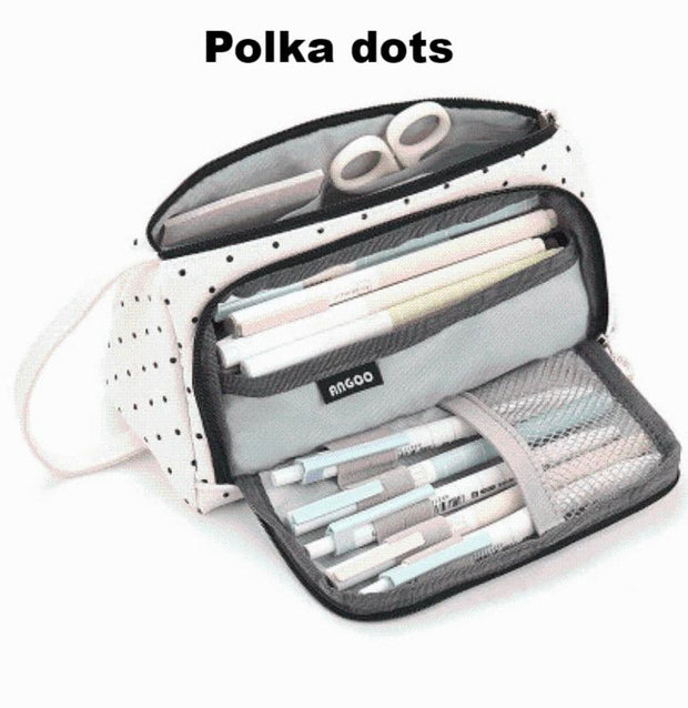 Pouched Stationery Organiser Pencil Case - MomyMall Polka dots