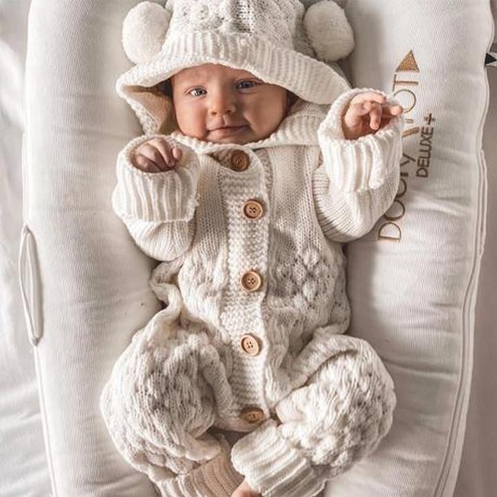 Bear Design Winter Hooded Knitting Jumpsuit - MomyMall