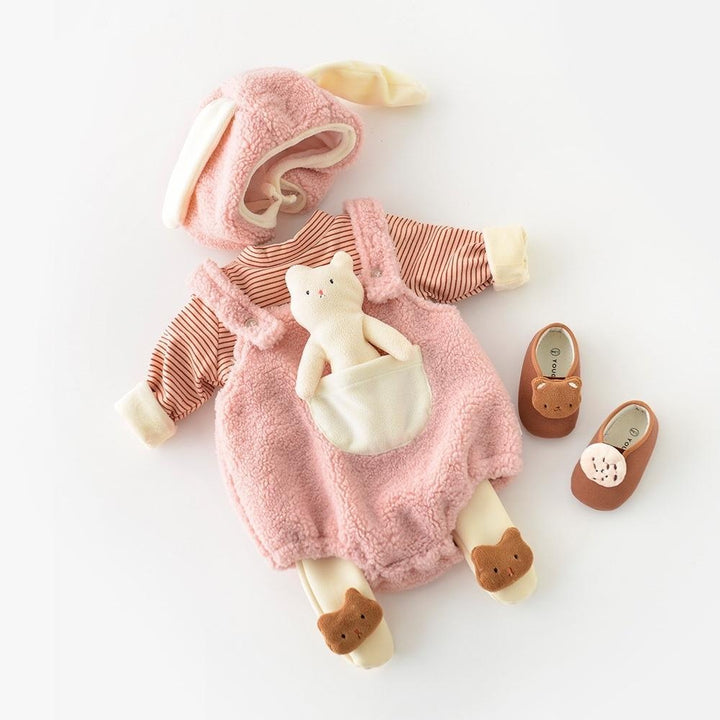 Bear & Bunny Baby Plush Romper with Matching Bonnet - MomyMall