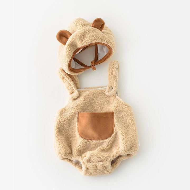 Bear & Bunny Baby Plush Romper with Matching Bonnet - MomyMall Khaki / 0-6 Months