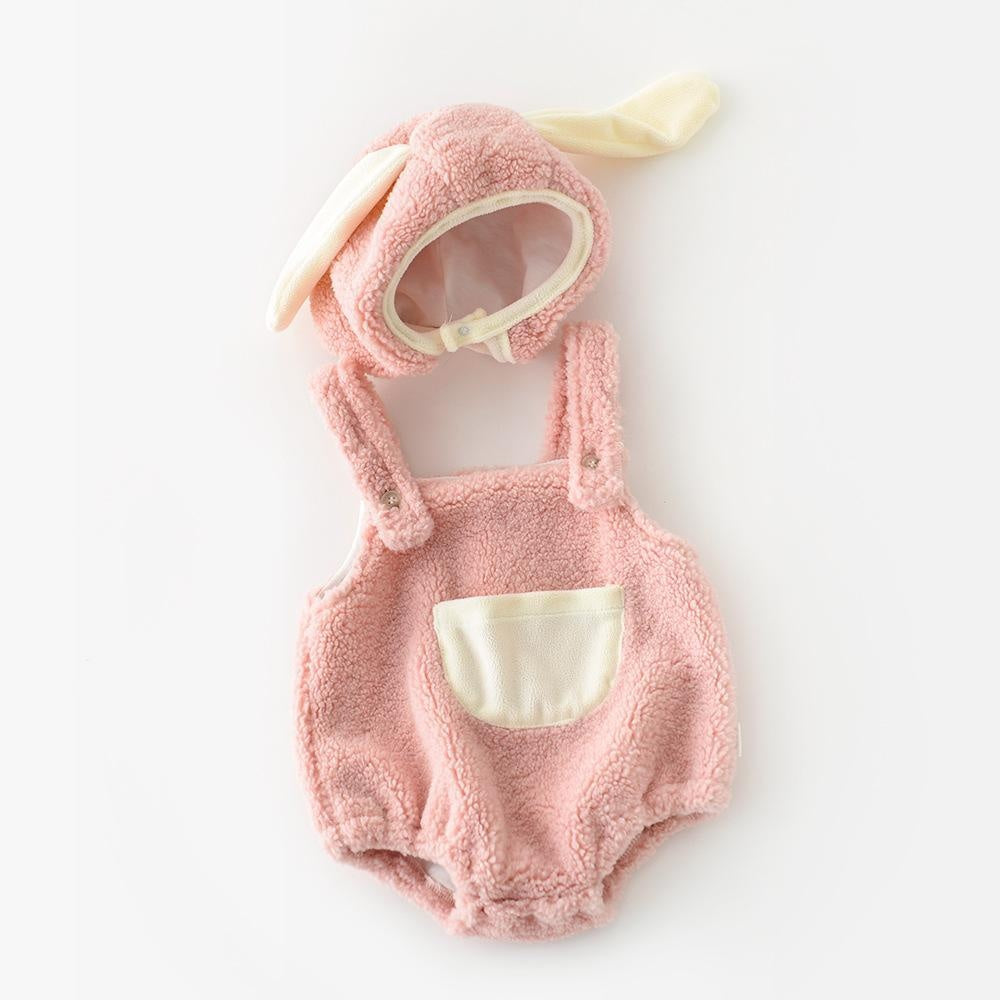 Bear & Bunny Baby Plush Romper with Matching Bonnet - MomyMall Pink / 0-6 Months