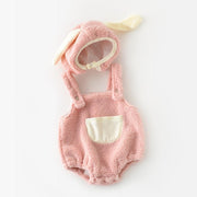 Bear & Bunny Baby Plush Romper with Matching Bonnet - MomyMall Pink / 0-6 Months