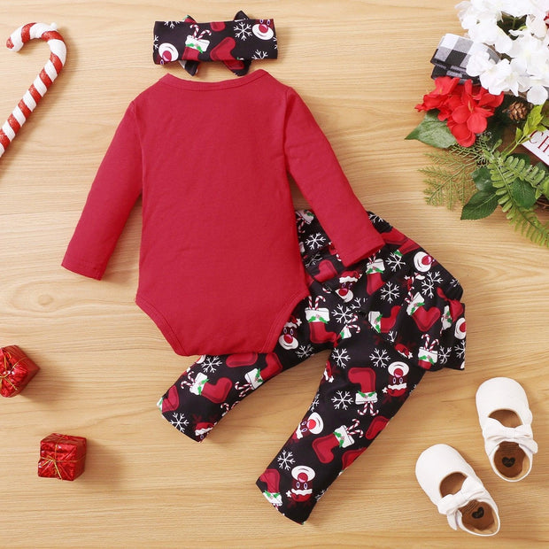 3PCS Merry Christmas Printed Baby Set - MomyMall