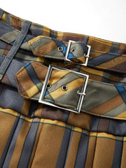 Mini-jupe en laine plissée à carreaux et à ceinture