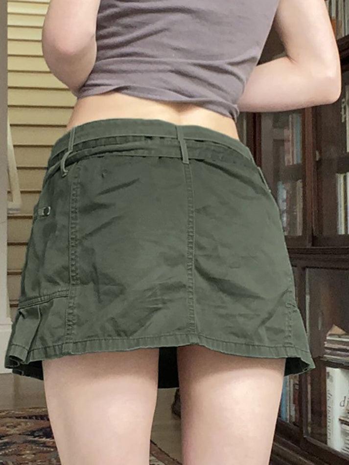 Belted Low Waist Cargo Mini Skirt