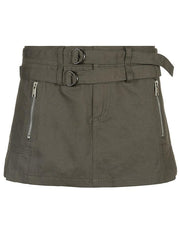 Belted Low Waist Cargo Mini Skirt