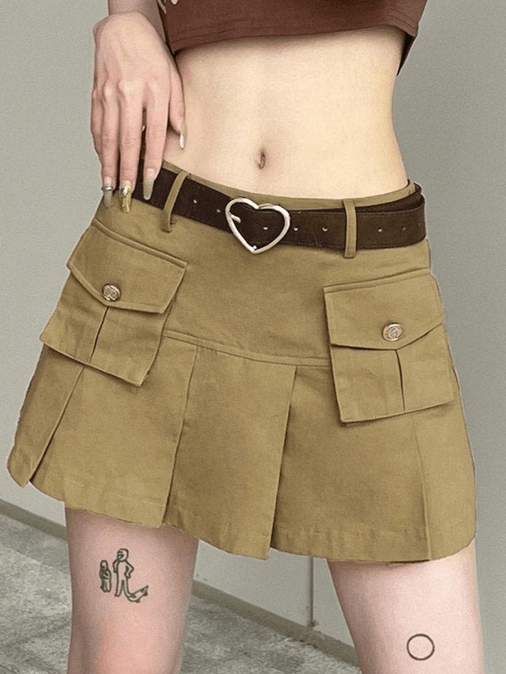 Belted Pleated Y2K Mini Skirt - MomyMall