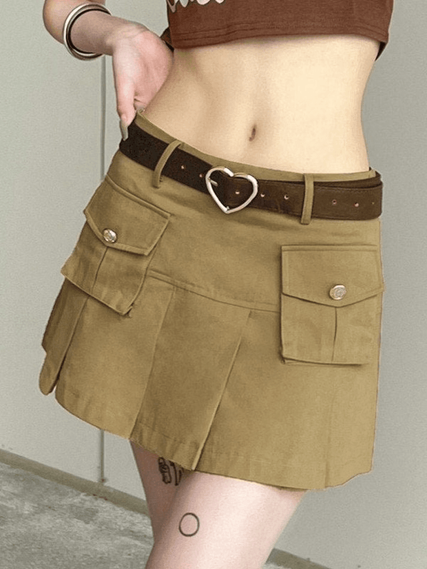 Belted Pleated Y2K Mini Skirt - MomyMall