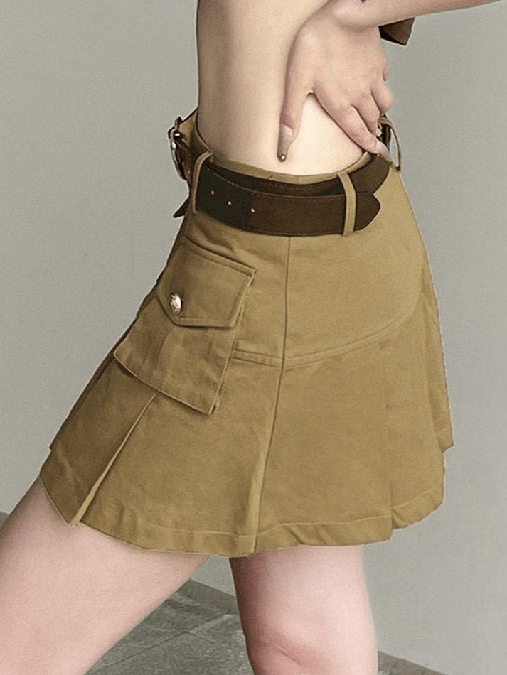 Belted Pleated Y2K Mini Skirt - MomyMall